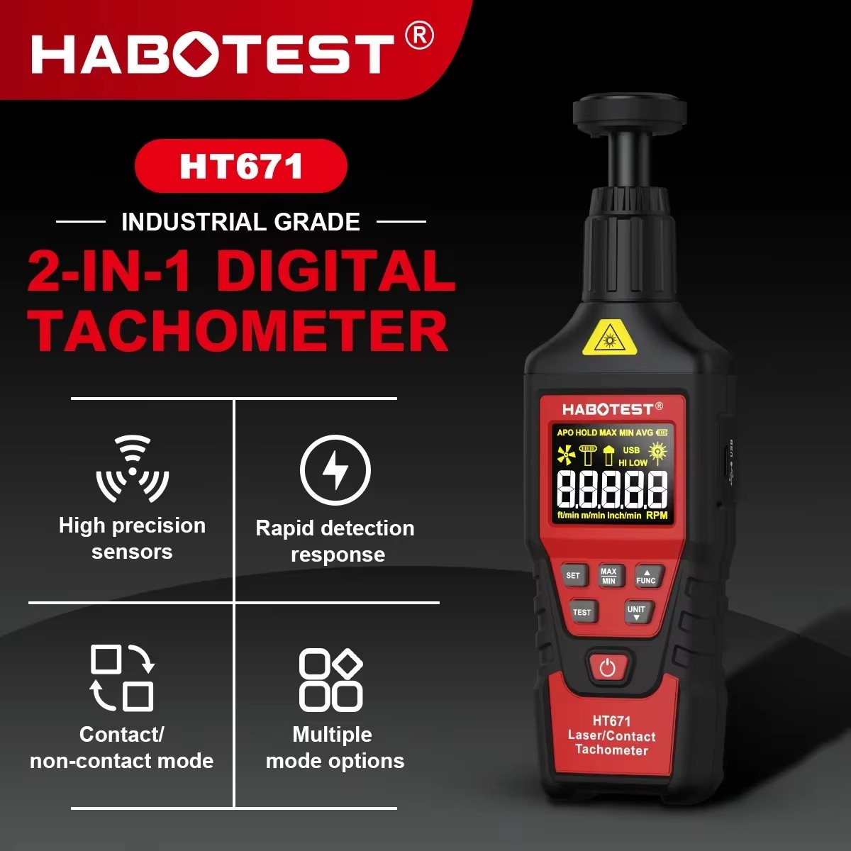 HABOTEST HT671 2-in-1 Digital  - Industrial Laser Tachometer review and price